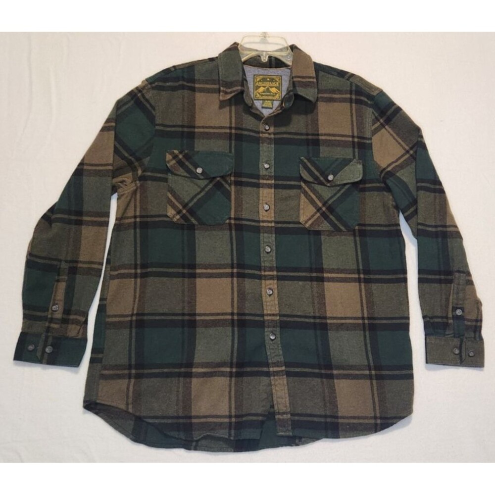 Anchorage Expedition Flannel Button Up Shirt Men's XL Green Plaid Outdoors